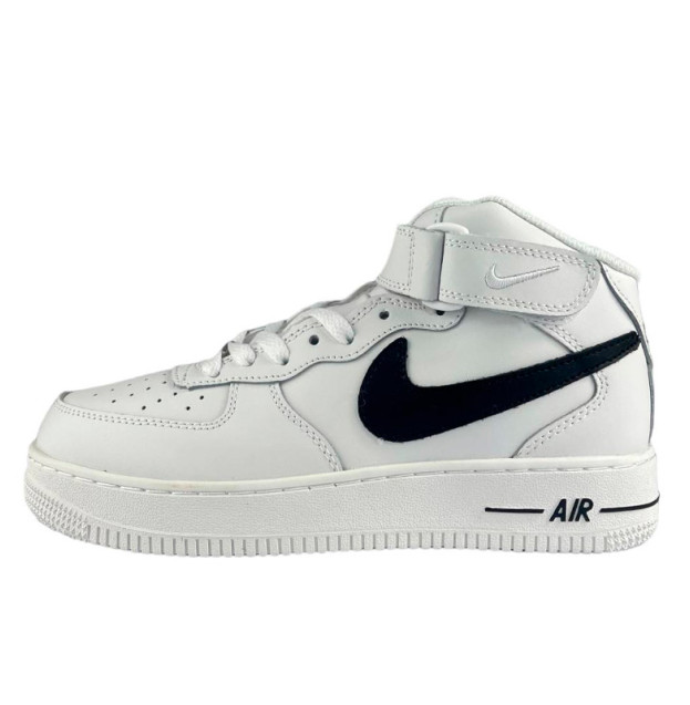 Nike Air Force 1 High White  Black Logo Winter С МЕХОМ