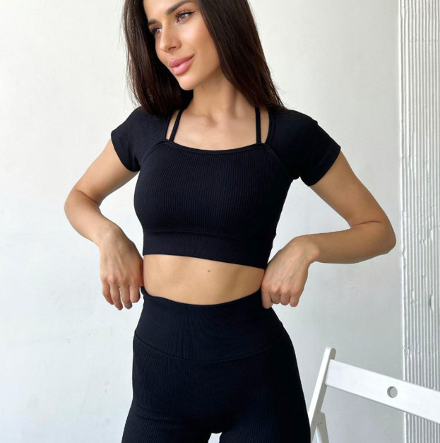 Кроп Топ Спортивний Чорний в Рубчик