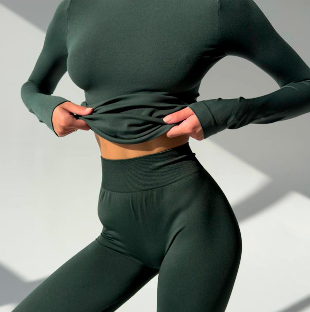 Безшовний Базовий Комплект Легінси + Водолазка Зелений