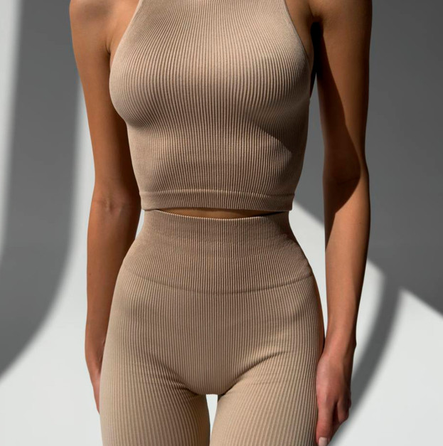 Комплект Легінси з Push-Up Ефектом + Топ в Рубчик Бежевий