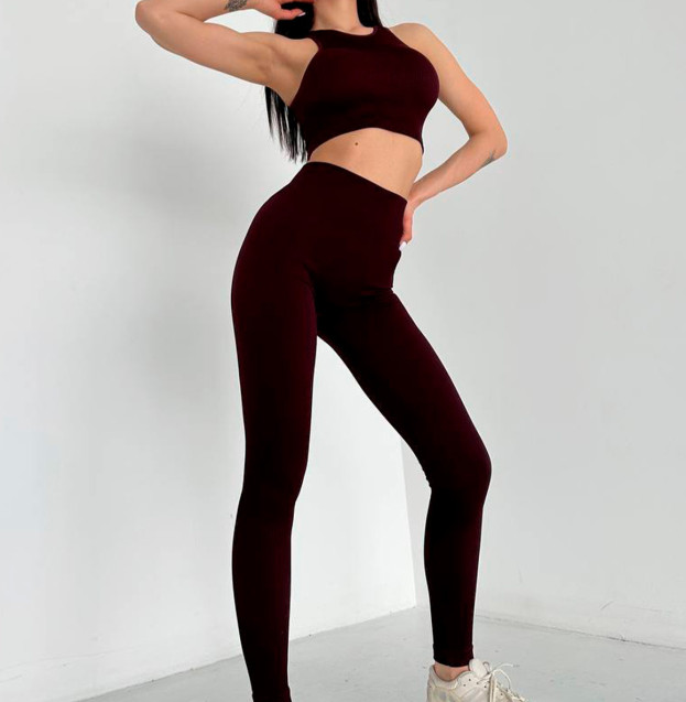 Легінси Темно Бордові в Рубчик з Push-Up Ефектом