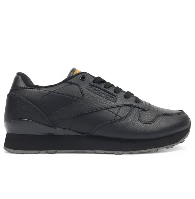 Reebok Classic Leather Black Grey С ФЛИСОМ