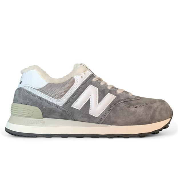 New Balance 574 Grey White Winter С МЕХОМ