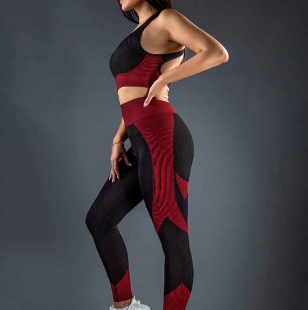 Топ Спортивний Чорно Бордовий з Візерунком