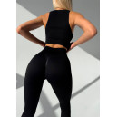 Спортивний одяг Комплект Легінси з Push-Up Ефектом + Топ в Рубчик Чорний
