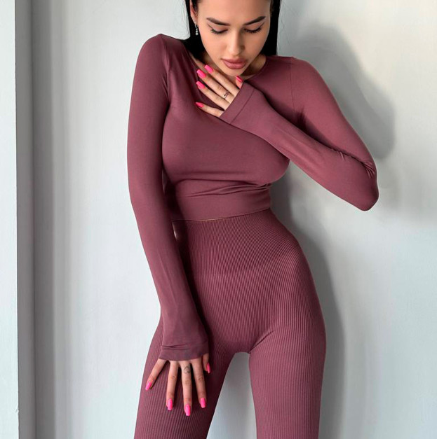 Легінси Марун в Рубчик з Push-Up Ефектом