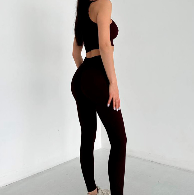 Легінси Темно Бордові в Рубчик з Push-Up Ефектом