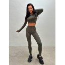 Спортивний одяг Кроп Топ з Довгим Рукавом Хакі